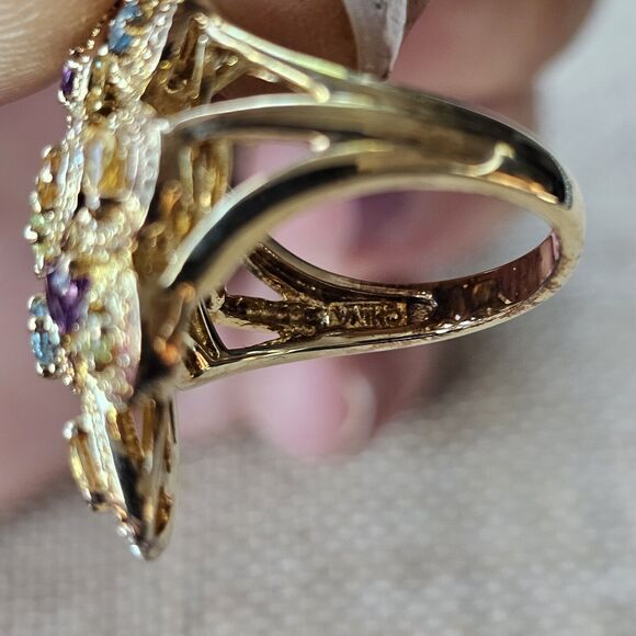 FELICIA DESIGNS FD Gold Technibond Multi Gemstone Filigree 925 Ring 6 - Picture 5 of 10